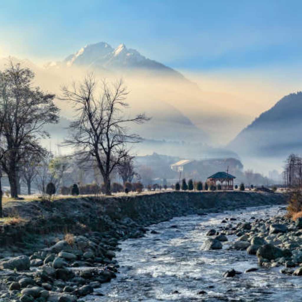 Water stream flowing through Himalaya Mountains, Pahalgam, Jammu and Kashmir, India